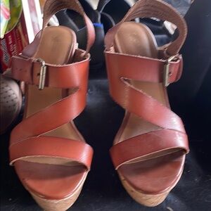 Mossimo Supply Co Brown Wedge Sandals with Crisscross Straps